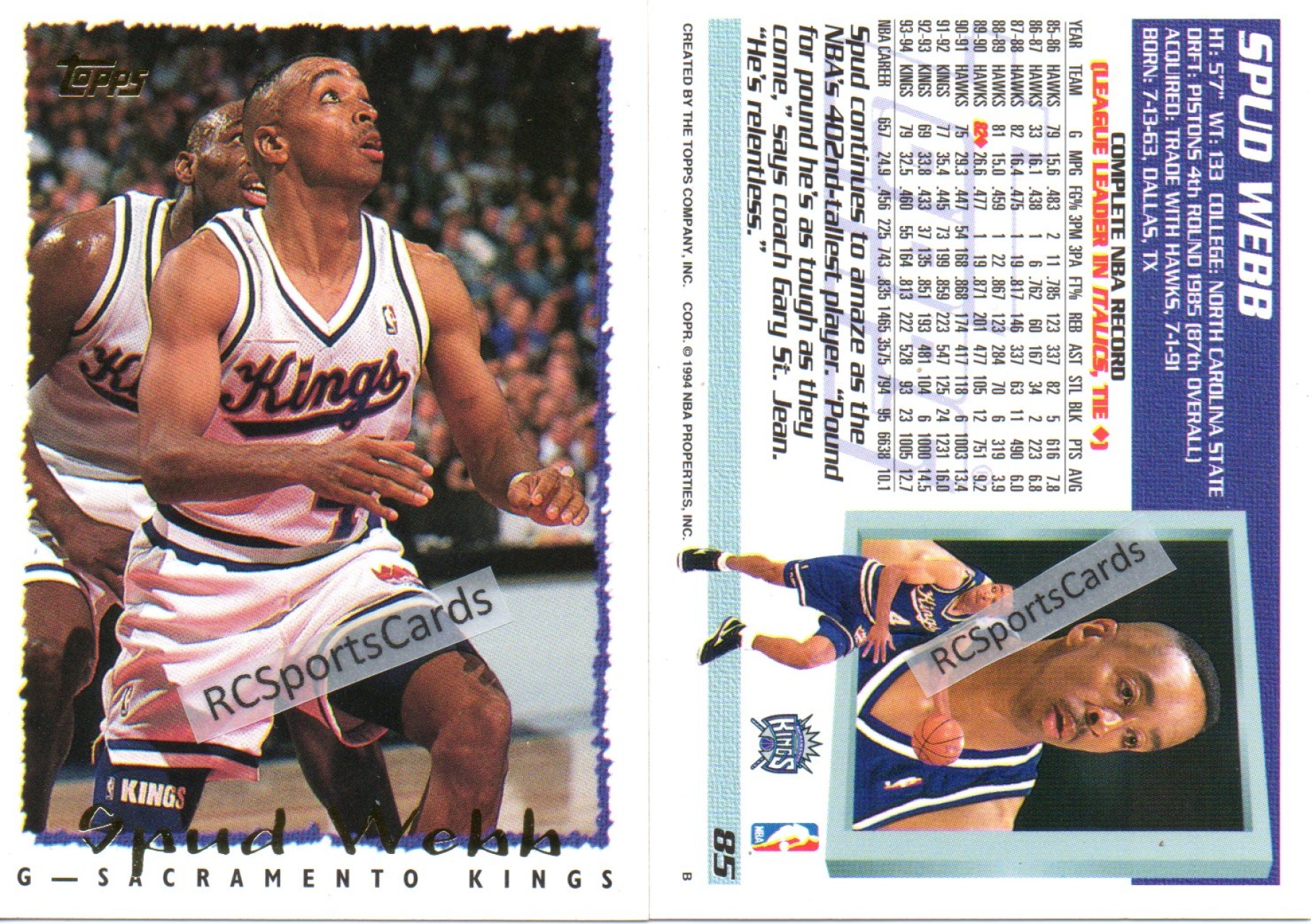  1994-95 SP #144 Spud Webb Sacramento Kings Official NBA  Basketball Trading Card in Raw (NM or Better) Condition : Collectibles &  Fine Art