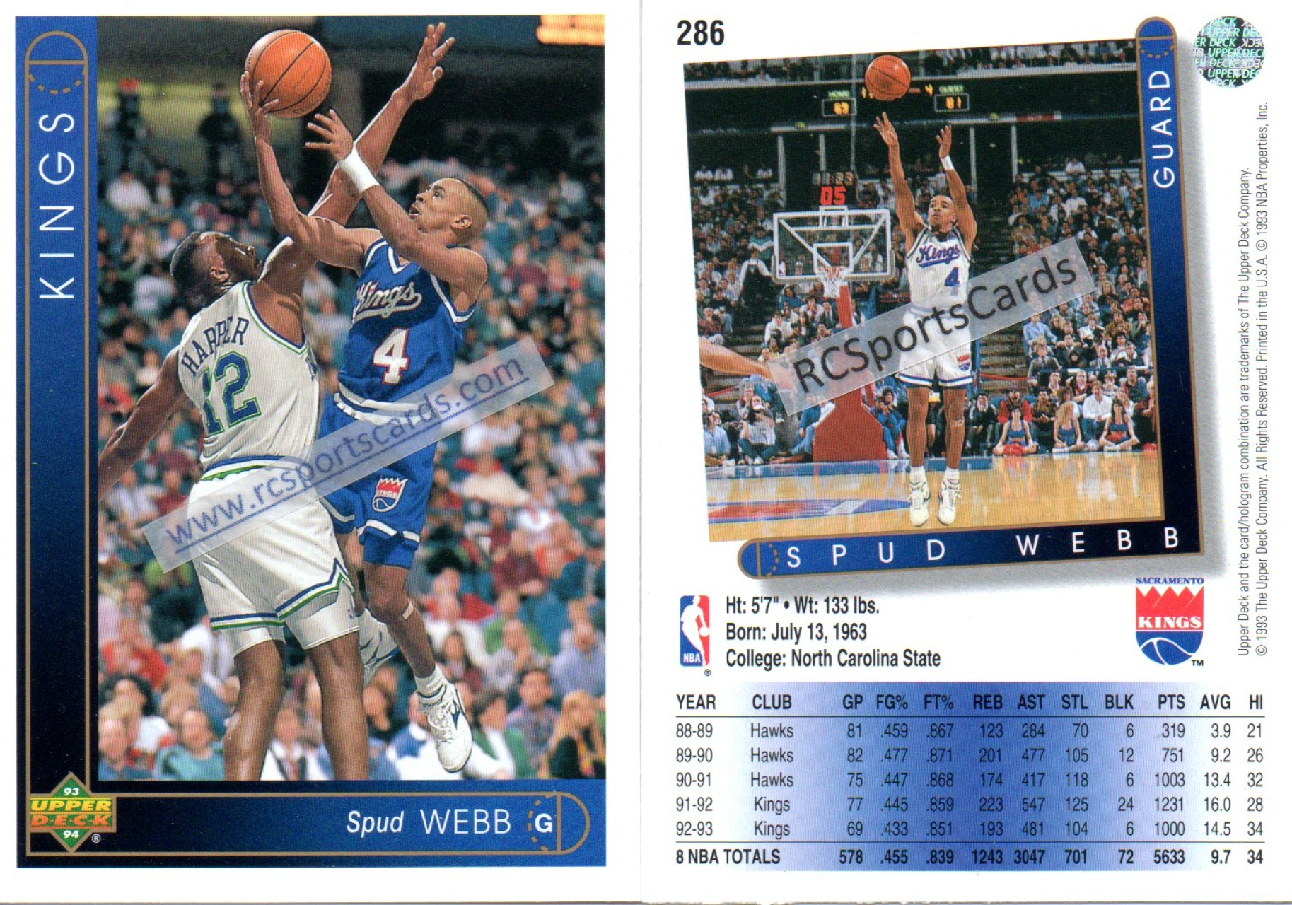 1992-93 Topps Basketball Stadium Club Spud Webb Sacramento Kings
