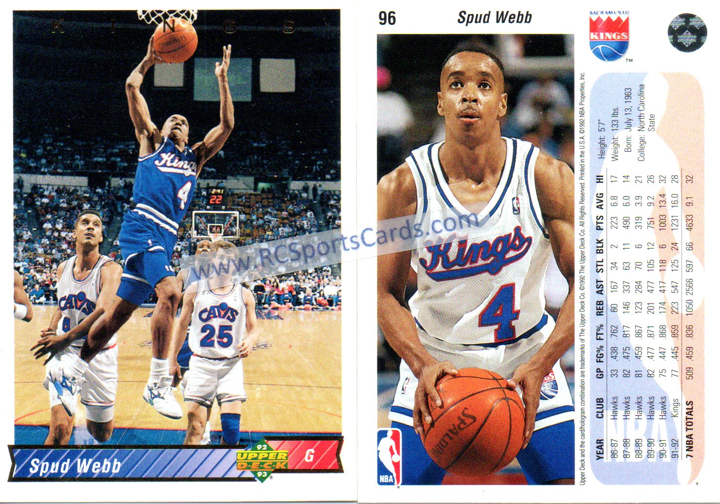  1992-93 Topps Basketball #63 Spud Webb Sacramento