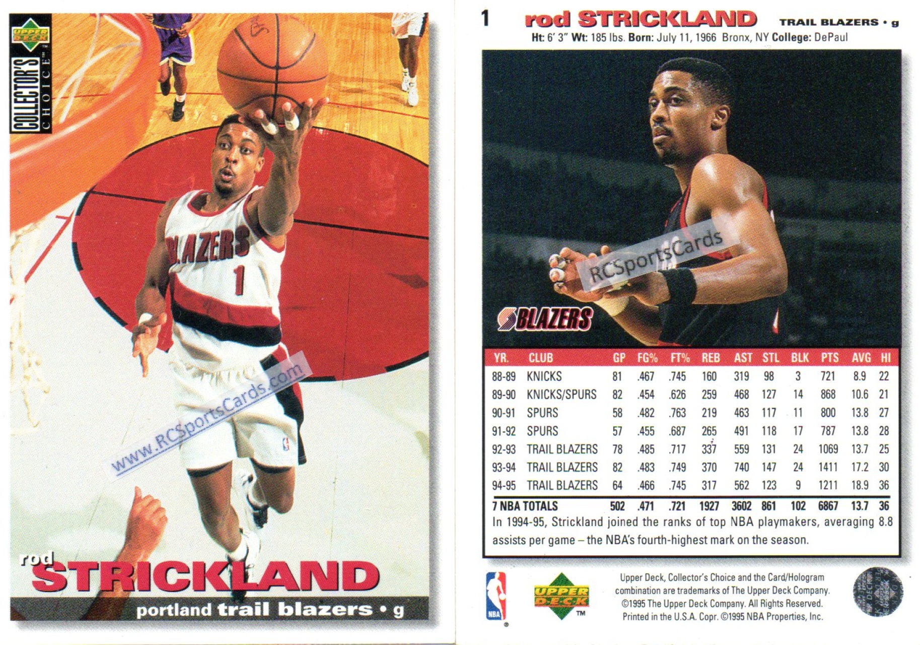 1995-96 NBA Hoops Buzzer Beater Rod Strickland Portland Trail Blazers #227  Card