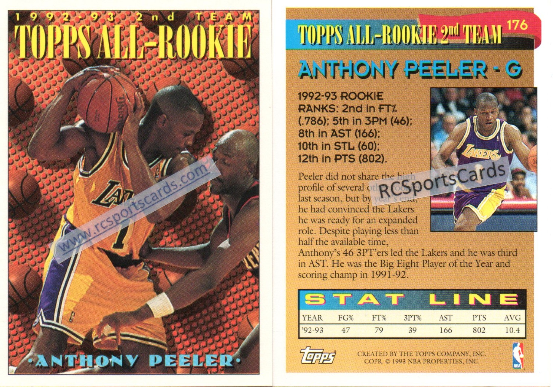 1994-95 Flair Anthony Peeler75 Los Angeles Lakers Basketball Card