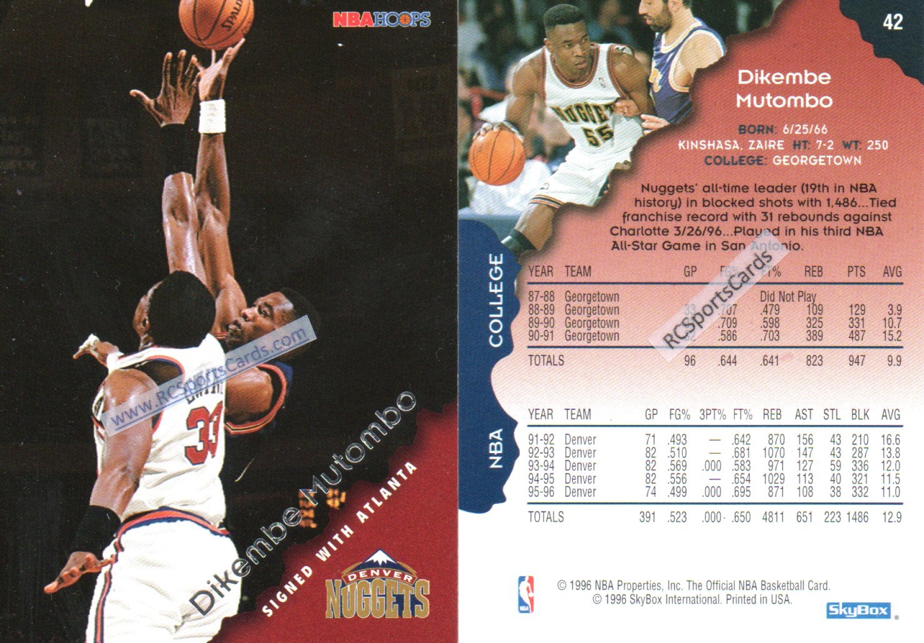  Dikembe Mutombo (Basketball Card) 1995-96 NBA Hoops
