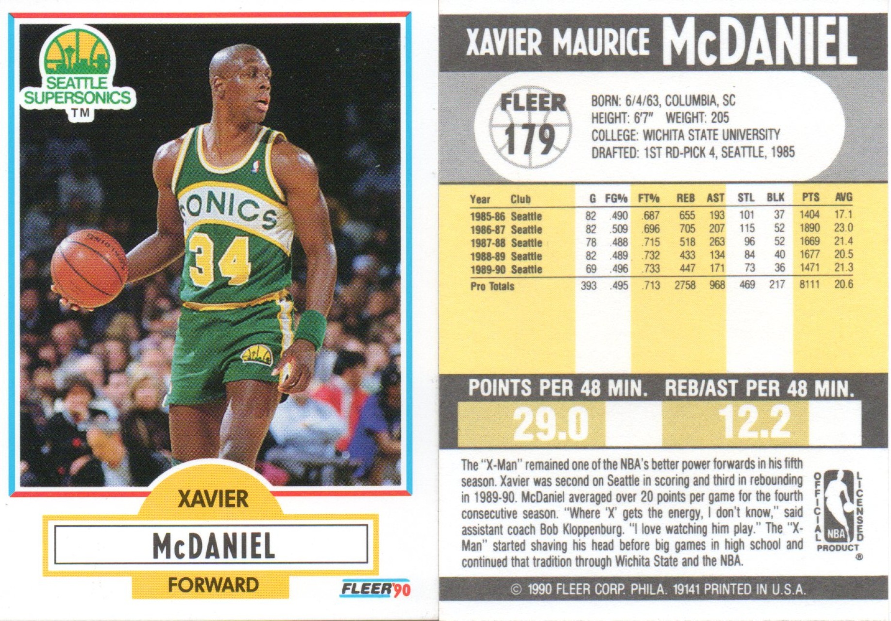  1990-91 Fleer Basketball #179 Xavier McDaniel Seattle